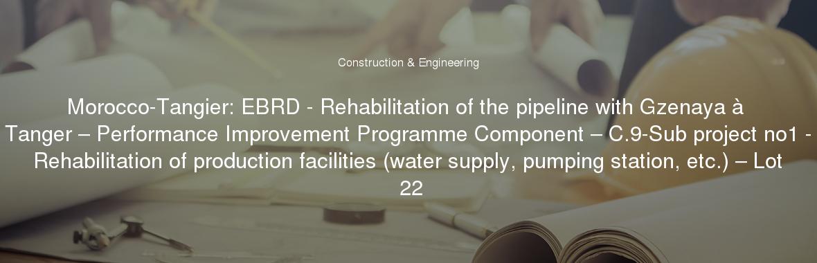 Morocco-Tangier: EBRD - Rehabilitation of the pipeline with Gzenaya à Tanger – Performance Improvement Programme Component – C.9-Sub project no1 - Rehabilitation of production facilities (water supply, pumping station, etc.) – Lot 22