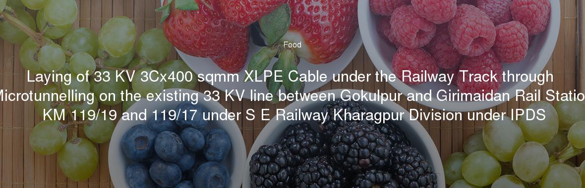 Laying of 33 KV 3Cx400 sqmm XLPE Cable under the Railway Track through Microtunnelling on the existing 33 KV line between Gokulpur and Girimaidan Rail Station KM 119/19 and 119/17 under S E Railway Kharagpur Division under IPDS