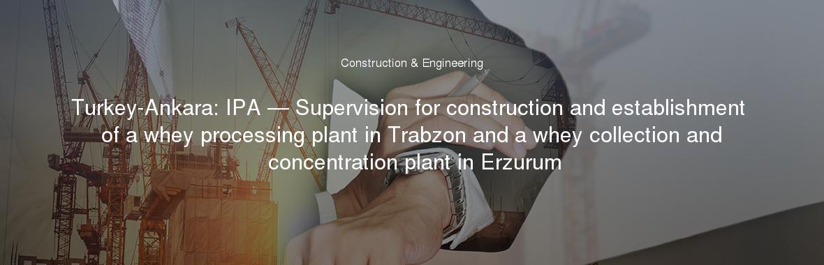 Turkey-Ankara: IPA — Supervision for construction and establishment of a whey processing plant in Trabzon and a whey collection and concentration plant in Erzurum