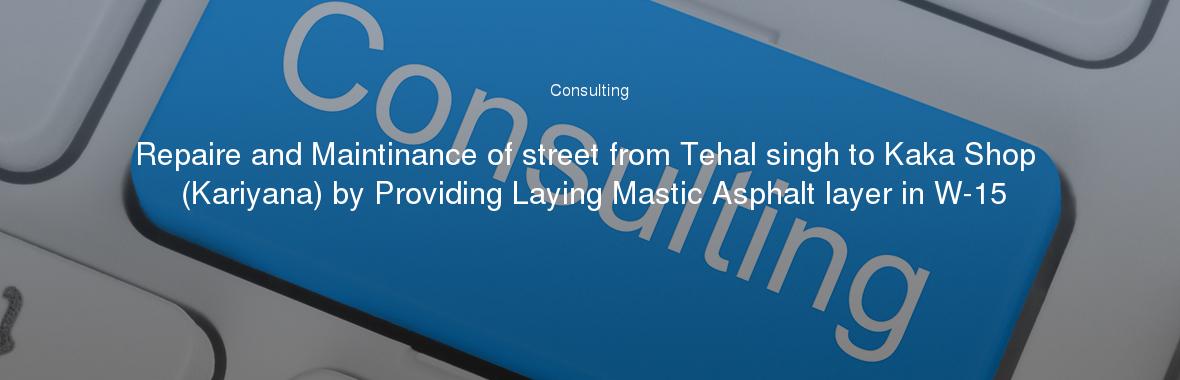 Repaire and Maintinance of street from Tehal singh to Kaka Shop (Kariyana) by Providing Laying Mastic Asphalt layer in W-15