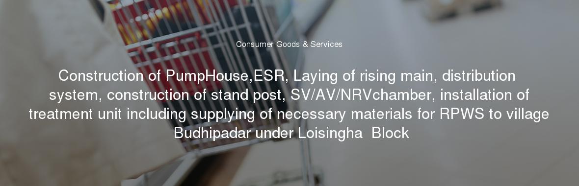 Construction of PumpHouse,ESR, Laying of rising main, distribution system, construction of stand post, SV/AV/NRVchamber, installation of treatment unit including supplying of necessary materials for RPWS to village Budhipadar under Loisingha  Block