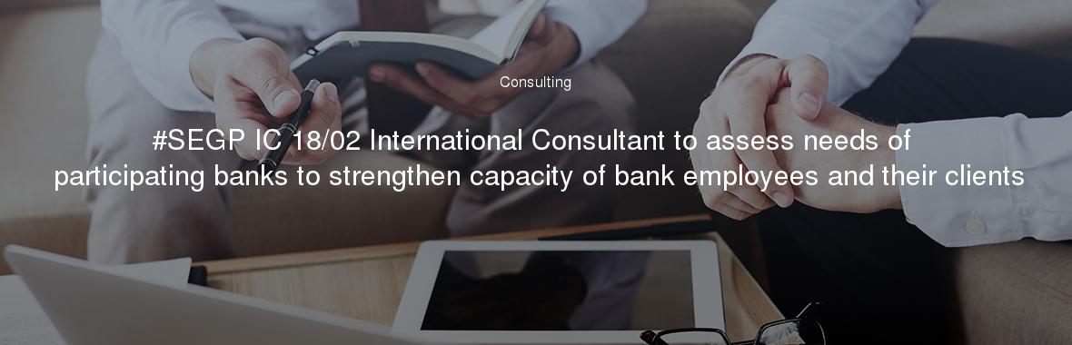 #SEGP IC 18/02 International Consultant to assess needs of participating banks to strengthen capacity of bank employees and their clients