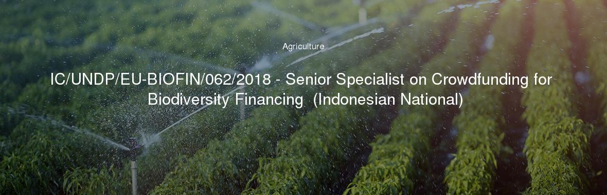 IC/UNDP/EU-BIOFIN/062/2018 - Senior Specialist on Crowdfunding for Biodiversity Financing  (Indonesian National)