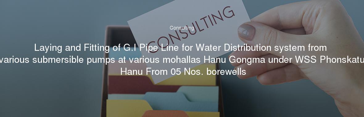 Laying and Fitting of G.I Pipe Line for Water Distribution system from various submersible pumps at various mohallas Hanu Gongma under WSS Phonskatu Hanu From 05 Nos. borewells