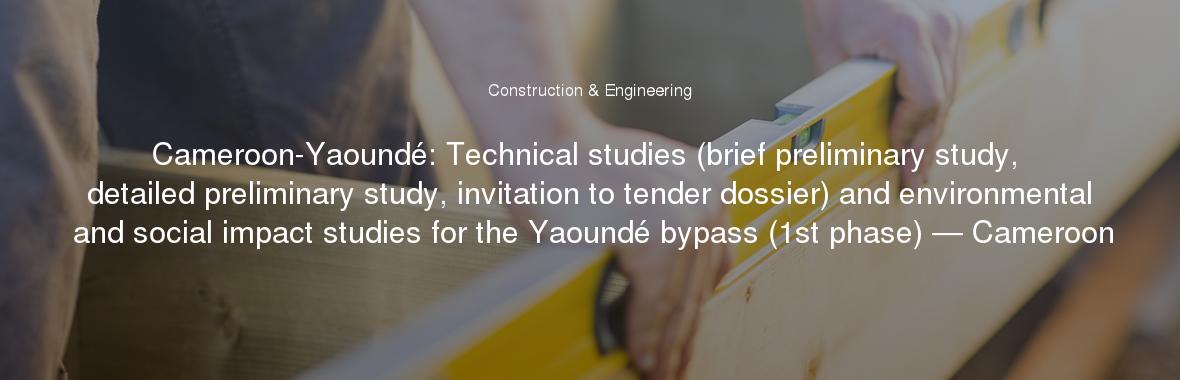 Cameroon-Yaoundé: Technical studies (brief preliminary study, detailed preliminary study, invitation to tender dossier) and environmental and social impact studies for the Yaoundé bypass (1st phase) — Cameroon